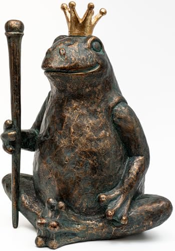 Frog Garden Statue, Yard Decorations Outdoor Decor, Weather-Resistant Animal Figurines & Sculptures, Seated Prince Frog with Scepter for Patio & Lawn, 11.5" H×9.8" L by Lunecle