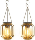 Solar Lanterns, Upgraded Metal Outdoor Lights, Brighter Hanging Solar Lights for Outside Waterproof, Auto On/Off Warm White Lighting for Yard, Garden, Patio, Pathway Decor (Bronze, 2 Pack) by BONLION