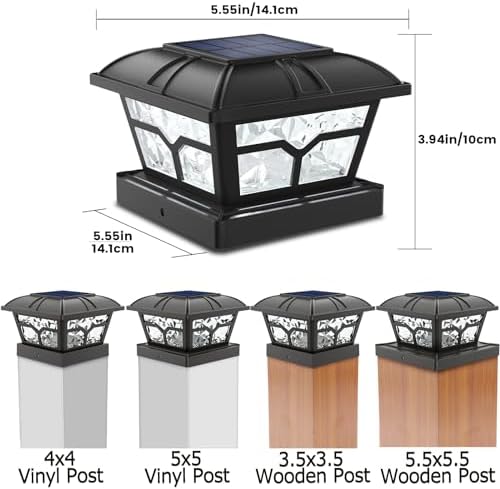 SIEDiNLAR Solar Post Cap Lights Outdoor 2 Modes, 4 Pack, Black, Warm/White - Image 3