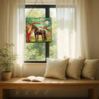 Black Horse Standing Beneath Ancient Tree Square Suncatcher – Stained Glass Style Window Panel with Pastoral Scene, Custom Decorative Hanging Art for Equestrian Home, Christmas vR93jU - Image 7