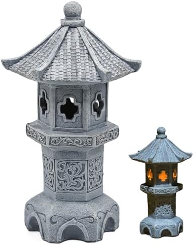 Pagoda Lantern Pagoda Garden Statue, Resin Solar Japanese Lantern, Decorative Zen Garden Landscape for Yard Patio Lawn, Style4 by Unknown