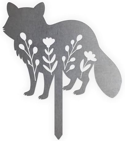 Animal Floral Metal Garden Stake | Raw Metal Patinas Over Time | Yard Art Decor Spring Summer Decorations Flower Bed Plant Stakes Marker (Racoon) by BaumDesigns