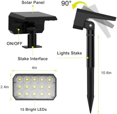 Solar Spot Lights Outdoor, 6 Pack Multicolor Outdoor Solar Lights for Yard, 4 Lighting Mode Solar Landscape Spotlights with Auto On/Off, Waterproof IP67 Wall Lights for Garden, Walkway (15 LED, RGB) - Image 7
