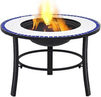 Mosaic Fire Pit Blue and White 26.8" Ceramic Steel Outdoor Tabletop, Decorative Patio Heater for Garden, Deck, Backyard Gatherings - Image 2