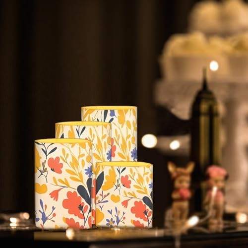 Stylish Floral Leaves Flameless Candles with Timer Remote Battery Operated Flameless Candles for Home Party Decorations Pillar LED lIights Set of 4 - Image 4