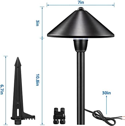 SUNVIE 4-Pack 7" Low Voltage Path Lights Black Aluminum, Conical Hat Design - Image 7