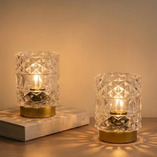 Battery Operated Lamp with Timer, Small Cordless Table Lamp, 2-Pack Clear by MJPREMIER