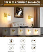 Wireless Battery Operated Wall Sconce Set of Two, Modern, White Glass, Gold - Image 2