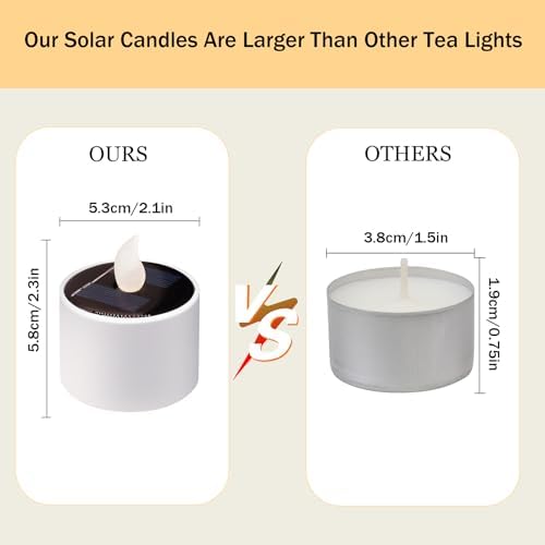 VOOKRY 12 Pcs Solar Tea Lights Outdoor - Flickering Solar Candle Lights Flameless Dusk to Dawn Lighting Waterproof Rechargeable LED Candles for Lantern Garden Camping Party Home Decoration,2.3''x2.1'' - Image 2
