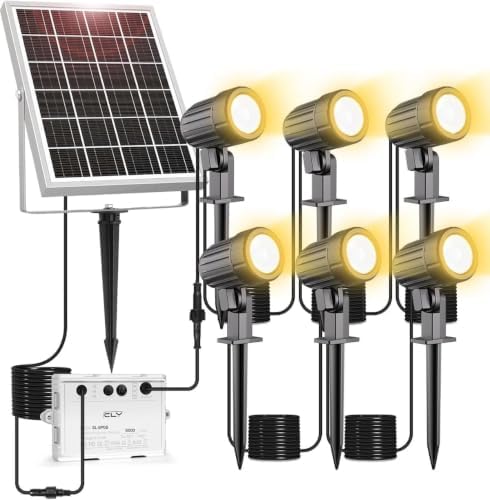 CLY 6 in 1 Solar Spot Lights Outdoor Solar Landscape Lights 2700K WarmWhite by CLY
