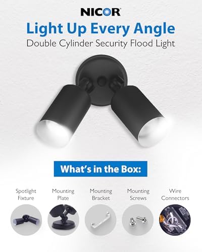 Outdoor Flood Light Fixture - Spot Lights Outdoor Security Light Fixture, Adjustable Double Cylinder Head, 100W, 120V, Weatherproof, Heavy-Duty Aluminum - Black Flood Light by NICOR Lighting - Image 2
