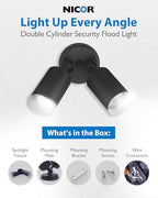Outdoor Flood Light Fixture - Spot Lights Outdoor Security Light Fixture, Adjustable Double Cylinder Head, 100W, 120V, Weatherproof, Heavy-Duty Aluminum - Black Flood Light by NICOR Lighting - Image 2