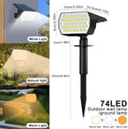 Super Bright 74LED Tri-Color Outdoor Solar Garden Spot Light, IP65 Solar Powered Landscape Lights, 3 Lighting Modes Solar Spotlights for Pathway Walkway Lighting - Image 5