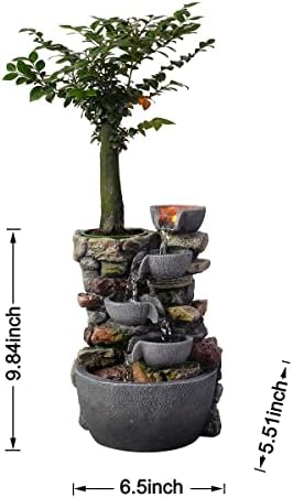 Haobos Indoor Fountain 4-Bowl Rockery Soothing Sound Tabletop Fountains Home/Office Decor Gift for Mom,Mother Day Present with A Small Plastic Pot to Grow Plant/Hebs By Yourself (Automatic Watering) - Image 5