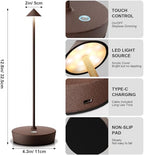 2Pack Rechargeable Cordless Table Lamp, Portable Powered LED Battery 6000mAh Metal USB Desk Lamp, 3 Levels Brightness Light for Restaurants Outdoor (2pack ferruginous) - Image 6