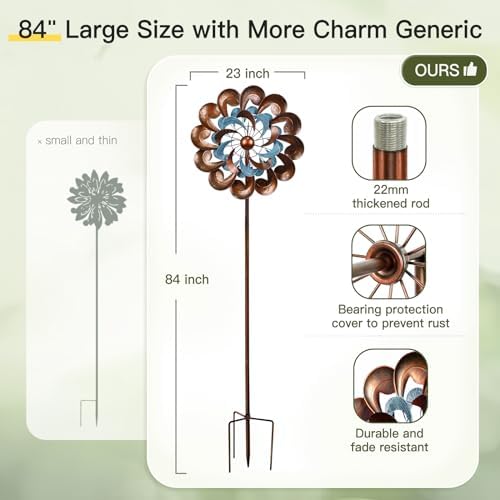 Wind Spinners for Yard and Garden Large, 84 Inch Wind Spinners Outdoor Metal, Wind Sculptures & Spinners Birthday Gifts for Family or Friends(Classical Flower) - Image 3