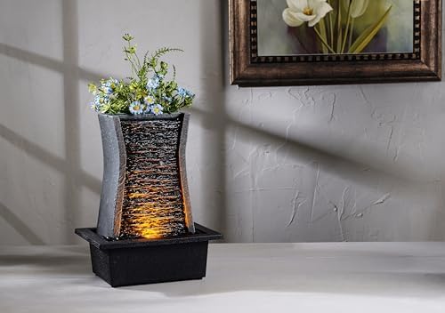 GOSSI Tabletop Water Fountain with LED Lights, Indoor Waterfall Fountain for Home Office Bedroom Decor, Includes Plastic Pots for Plant Growing, Relaxation Desk Accessory (24285) - Image 3