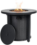 30'' Round Propane Fire Pit Table, 50,000 BTU Steel Gas FirePit for Outdoor, Fire Table with Lid, Add Warmth & Ambience to Gatherings and Parties On Patio Deck Garden Backyard, Black. by Senjoys