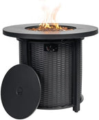 30'' Round Propane Fire Pit Table, 50,000 BTU Steel Gas FirePit for Outdoor, Fire Table with Lid, Add Warmth & Ambience to Gatherings and Parties On Patio Deck Garden Backyard, Black. by Senjoys