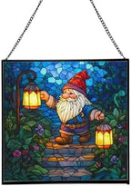 Lantern Path Gnome Stained Glass Suncatcher – Square Hanging Window Panel for Home or Greenhouse – Whimsical Glass Art Gift for Garden Lovers, Christmas, Halloween, Father Days 8DrWKo by Custom