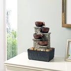 Kalona 4-Tier Indoor Waterfall Tabletop Fountain with LED Lights and Natural Rocks, Cascading Bowl Desk Fountain for Home and Office Decoration, Relaxing Water Feature (21132B) - Image 2