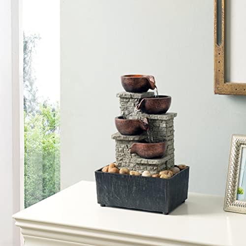 Kalona 4-Tier Indoor Waterfall Tabletop Fountain with LED Lights and Natural Rocks, Cascading Bowl Desk Fountain for Home and Office Decoration, Relaxing Water Feature (21132B) - Image 2