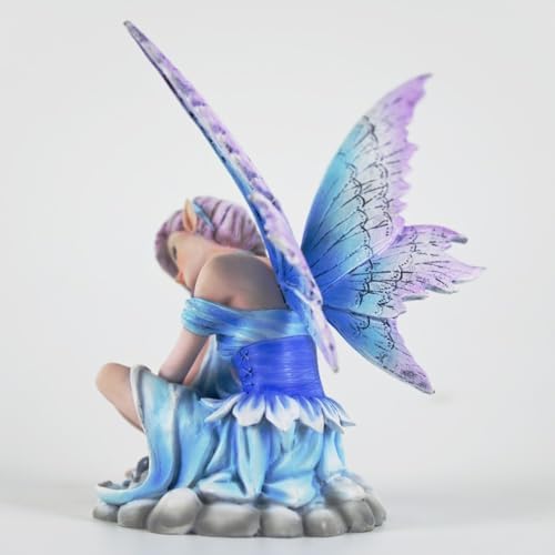 Fantasy Cloud Base Fairy Figurine, 6.1 Inch Blue-Purple Gradient Elf Statue, Hand-Painted Resin Decor with Gradient Wings & Hair for Living Room, Bedroom, Fairy Garden - Image 5
