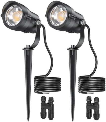 HIBOITEC 12W 2900K COB LED Low Voltage Landscape Spotlights, 36° True Spot Light Beam, ETL Listed, Outdoor Waterproof Wired Tree Uplights for Yard, Garden, House, Driveway, 2 Packs with Connectors by HIBOITEC