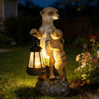 Meerkat Mother & Baby Solar Lantern Garden Statue Outdoor Decor Figurine by Juliahestia
