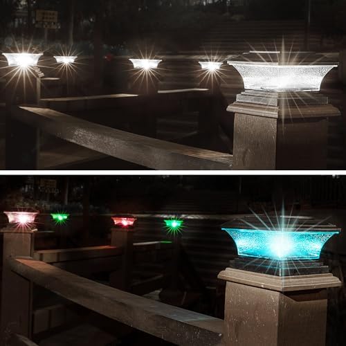 HUYIENO Solar Post Cap Lights Outdoor LED Lighting Deck Fence Light Two Modes Warm White/7 RGB Color Changing Suitable for 4x4 5x5 Wooden Posts (Black, 8pk), HY1238 - Image 4
