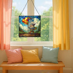 Gnome with Kite Flight Stained Glass Suncatcher – Square Hanging Window Panel for Home or Greenhouse – Whimsical Glass Art Gift for Garden Lovers, Christmas, Halloween, Father Days XEZq2D - Image 5