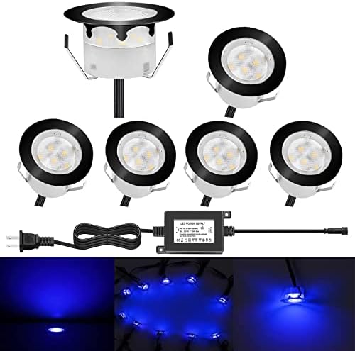 Low Voltage LED Deck Lighting Kit Stainless Steel 1W Waterproof Outdoor Yard Garden Decoration Lamps Landscape Pathway Patio Step Stairs LED In-ground Lights Black Border(6pcs,Blue) by QACALEDOutdoorRecessedDeckLightingKits