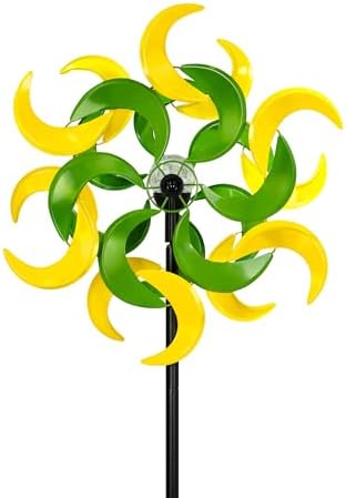 87" Wind Spinner Outdoor with Solar Light, Large Metal Wind Sculptures Spinners, Windmill for Garden Yard Patio Lawn Decor-Verdant Moon (23" W x 87" H) by CyanOasis
