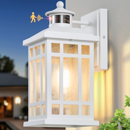 White Dusk to Dawn Outdoor Lighting, Modern Exterior Lighting Fixtures with Motion Sensor 4 Modes, Patio Lights Outside Waterproof for House, Garden, Front Porch, Brightness Distance Adjustable by OPAXIS