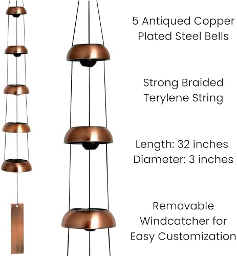 Woodstock Chimes Signature Collection, Woodstock Temple Bells, Quintet (32'') Copper, Wind Bells for Outdoor, Patio, Home or Garden Décor (TB5C) - Image 2