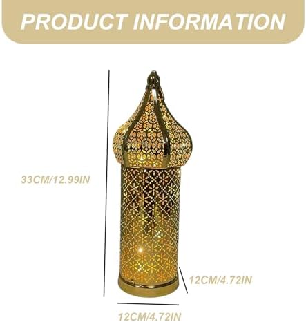 Moroccan Lantern Hollow White LED Wind Lamp Wrought Iron Decorative Ramadan Lantern for Hanging or Table Home, No Battery - Image 2