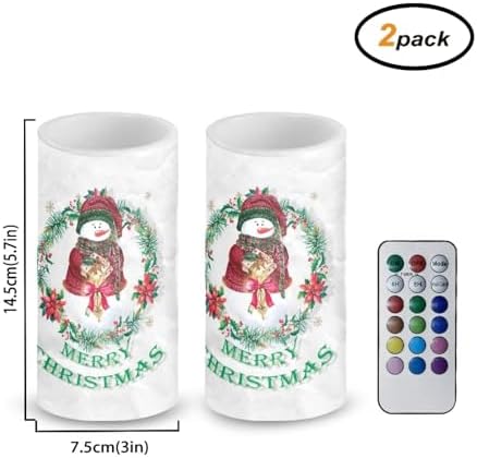 Set of 2 Flameless Candles Bulk Christmas Snowman Battery Operated Candles with Timer Remote LED Pillar Lights for Dining Table Lanterns - Image 2