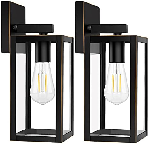 2-Pack Outdoor Lights for House, Waterproof Bronze Exterior Light Fixtures with Clear Glass, Anti-Rust Outside Wall Lanterns Sconces, Front Porch Lights for Garage Doorway, Bulbs Not Included by Brightever