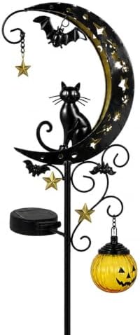 Halloween Solar Garden Stake Light Crescent Moon Black Cat by Unknown