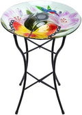 MUMTOP Outdoor Glass Bird Bath Solar Birdbath with Metal Stand Garden Decor by MUMTOP