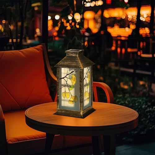 Solar Lantern Ginkgo Leaf Stained Glass Multicolor Leaves Branches Outdoor Waterproof Garden Hanging Lantern Solar Powered Lighting Outside Table Lamp for Patio Deck Camping 1 Pack - Image 7