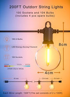 Zuske Outdoor String Lights, 200FT G40 LED IP65 Waterproof Patio Lights - Image 5