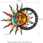 Glitzhome Sun and Moon Wall Decor, 33.5 Inch Celestial Metal Wall Art with Glossy Color Finish and Antique Details, Outdoor Sun and Moon Decor for Garden Porch Patio Home - Image 2