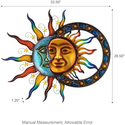 Glitzhome Sun and Moon Wall Decor, 33.5 Inch Celestial Metal Wall Art with Glossy Color Finish and Antique Details, Outdoor Sun and Moon Decor for Garden Porch Patio Home - Image 2