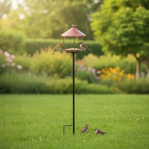 Bird Bath Feeder Elevated Tray Bowl Basin Stake with Iron Metal Construction Style for Outdoor Bird Care Effortless Ground Stake Setup Suitable for, Copper, Style to 3 - Image 5