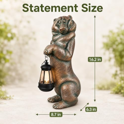 Funny Bear Outdoor Solar Lantern,16.2in Garden Decor Statue Waterproof - Image 5