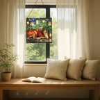 Bay Miniature Horse Curled Near Garden Lanterns Square Suncatcher – Stained Glass Style Window Panel with Pastoral Scene, Custom Decorative Hanging Art for Equestrian Home, Christmas GgGXzA - Image 7