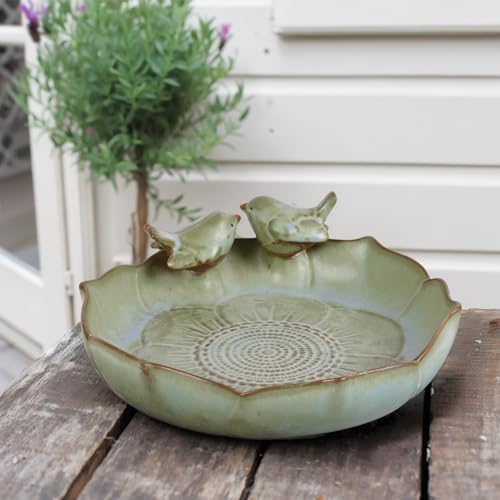 Ceramic Bird Bath Bowl with Perched Birds - Premium Outdoor Tabletop Birdbath Basin in Weather-Resistant Glaze - Usable on Ground, Deck or Tabletop - Image 3