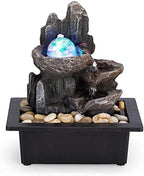 Tabletop Fountain Rotating Ball Rock Waterfall Fountain Office Tabletop Fountains for Home Office Decor Includes Many Natural River Rocks Decorated with Colorful Lights and Rolling Ball by AMOOTEK