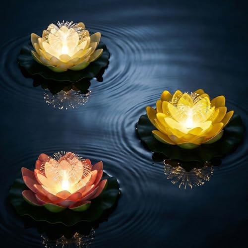 pearlstar Waterproof Floating Lotus Light - Solar Pond for Swimming Pool,Spa, Patio, Wedding Party, Christmas Decorations (3Pcs Lotus,Multicolor) by pearlstar